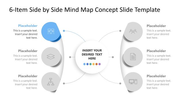 Editable 6-Item Side by Side Mind Map Concept PPT Template