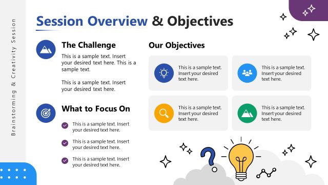 Brainstorming & Creativity Session Objectives and Overview Slide