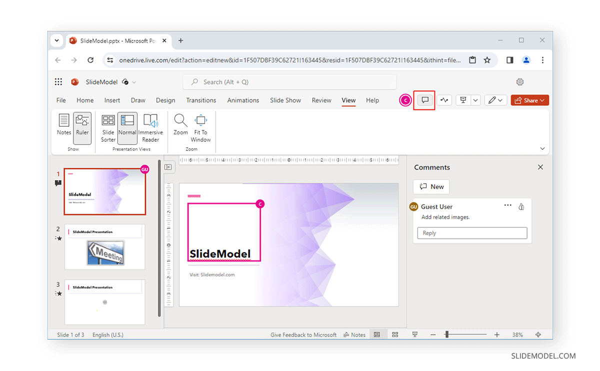 Adding document comments in PowerPoint Online