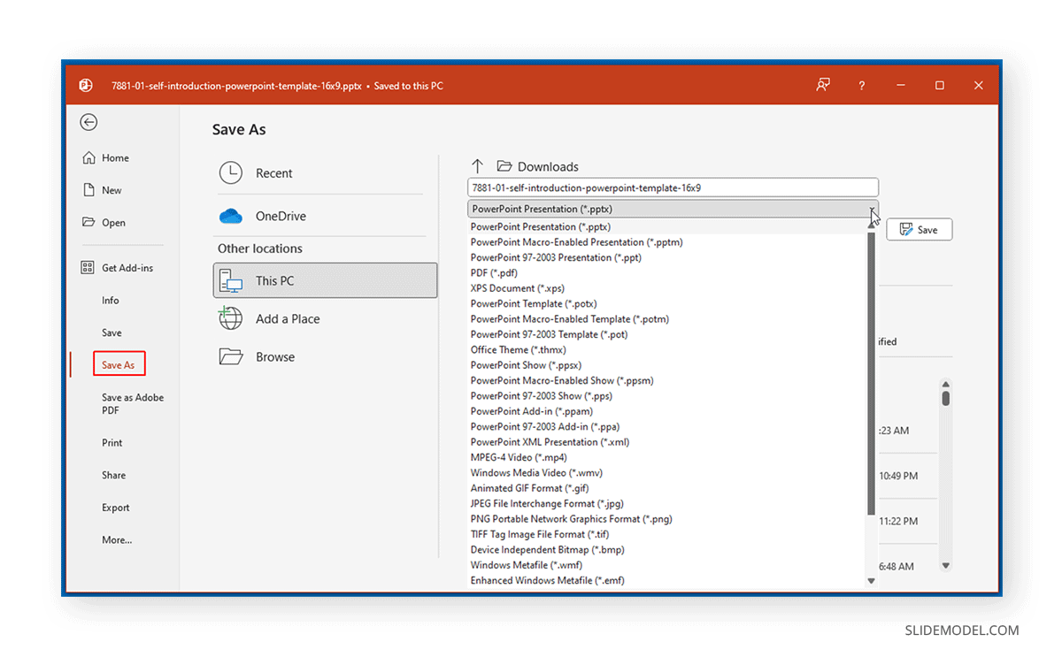 Save as in PowerPoint