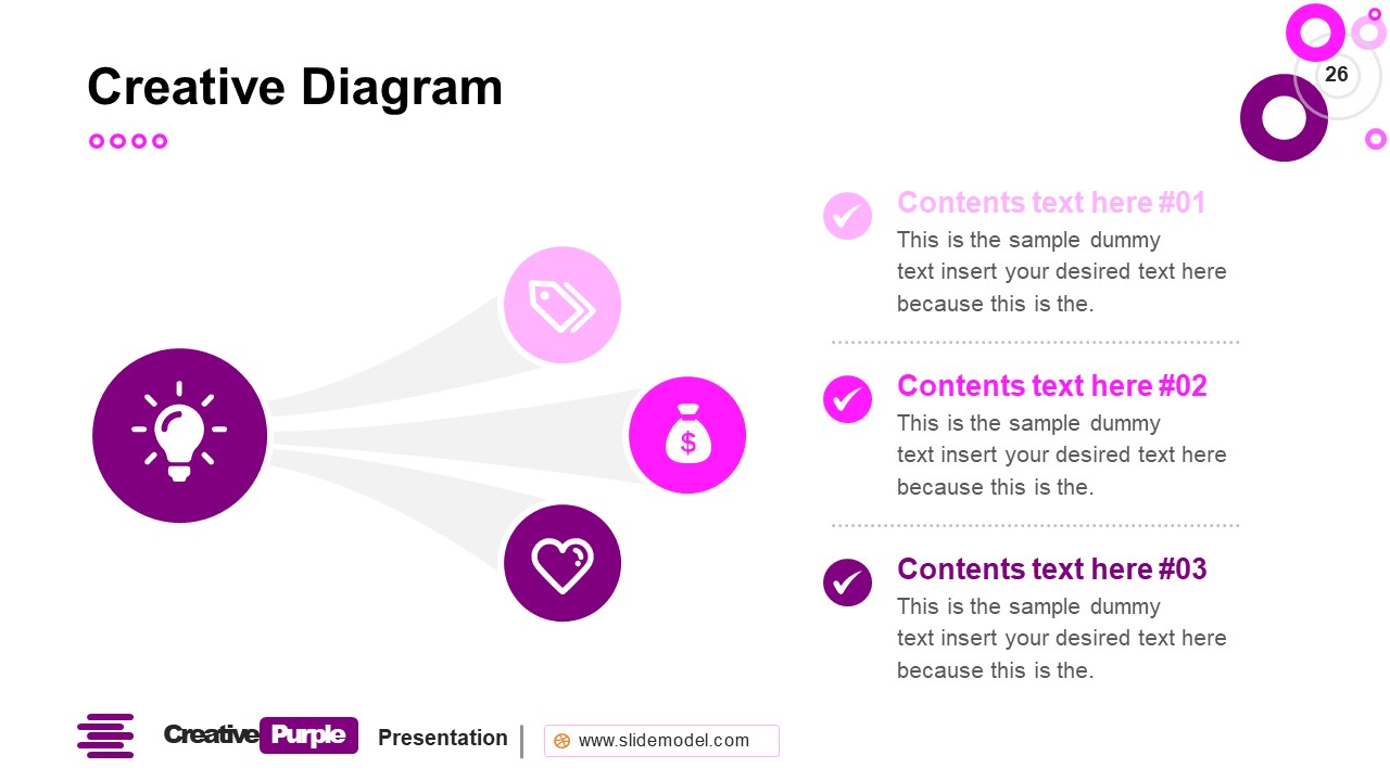 3 Steps Diagram Creative Purple PowerPoint
