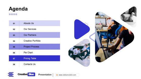 Creative Blue PowerPoint Agenda Slide