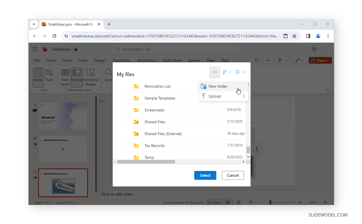 Save to a new folder in PowerPoint Online