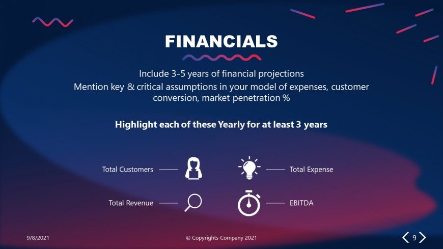 PowerPoint Elevator Pitch Financials Slide