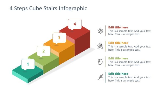 4 Steps 3D Cube Stairs PowerPoint Diagram