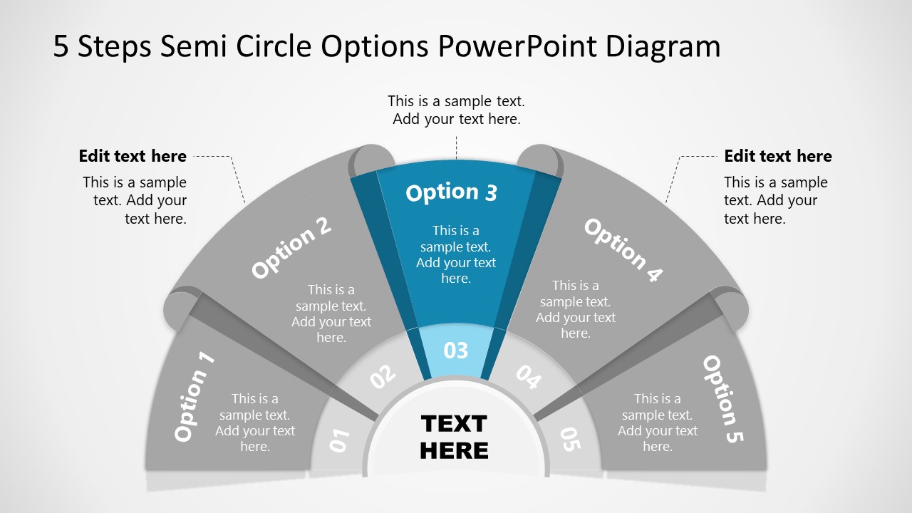 PPT 5 Steps Option 3 Semi Circle Diagram 