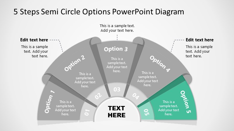 PPT 5 Steps Option 5 Semi Circle Diagram 