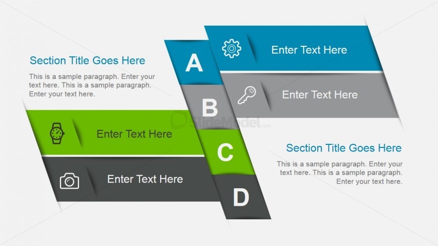 Diagonal Agenda Slide Design for PowerPoint with A, B, C and D letters and icons