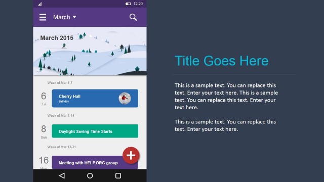 Calendar View Android Materials UI Kit in PowerPoint