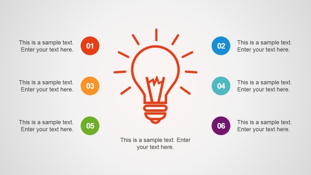 Light Bulb Shape with 6 Text Boxes