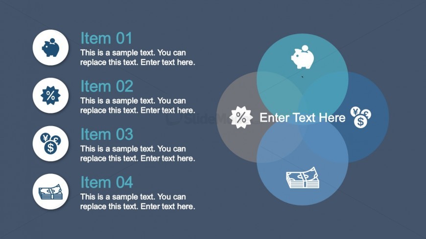 PowerPoint Venn Diagram with Icons Description