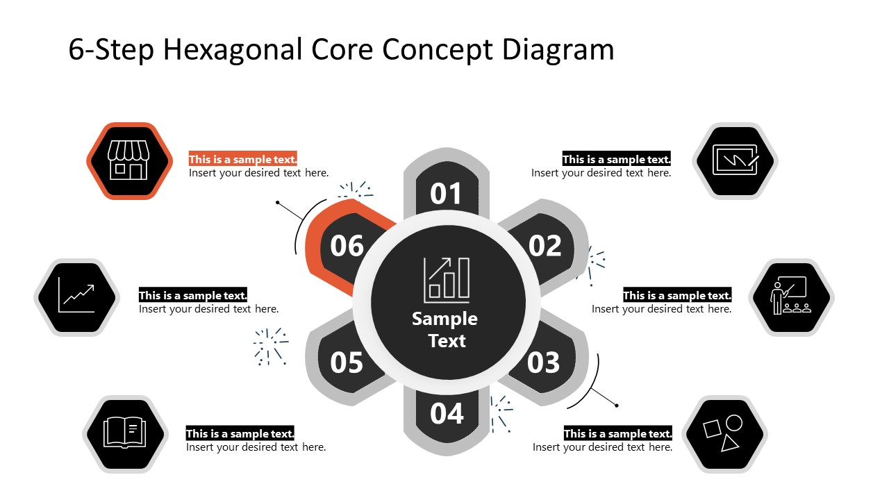 6 Steps Hexagonal Core PPT Slide Template