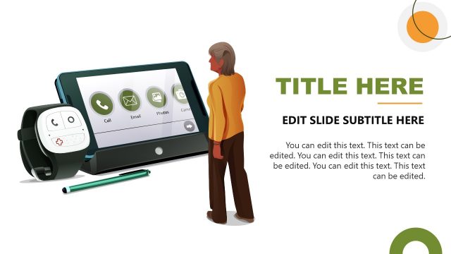 AgeTech Slide with Elderly Human Illustration