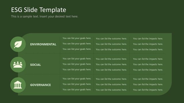 ESG Table Slide for Presentation with Dark Background