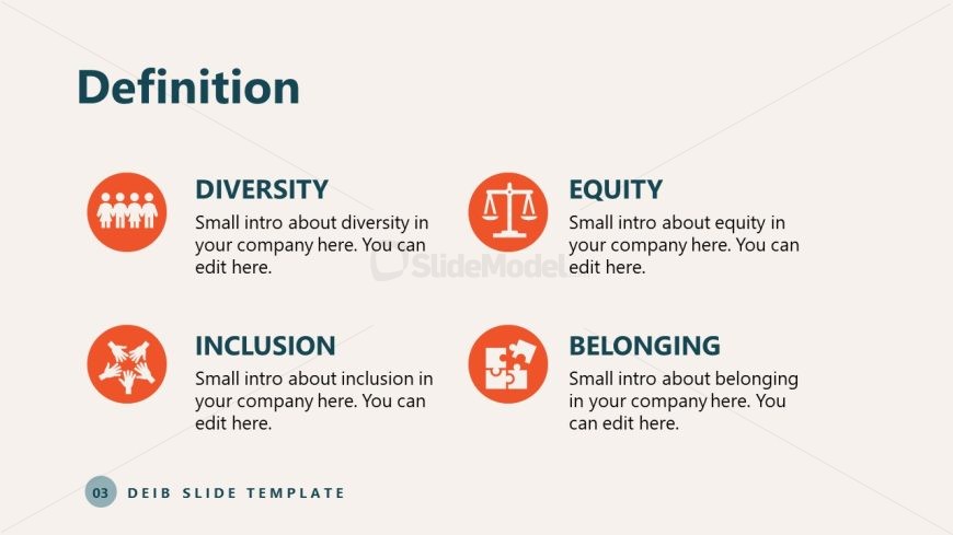 Definition Slide for Diversity Equity Inclusion Belonging Template