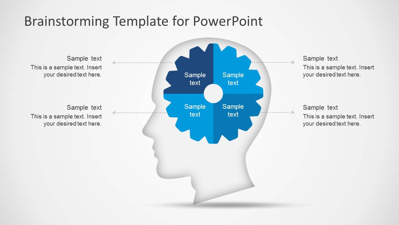 PowerPoint 4 Quadrants Gear Inside Brain Metaphor