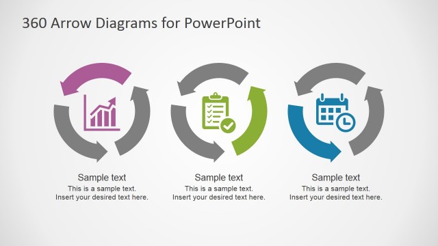 Three Steps Circular Diagrams with Arrows for PowerPoint