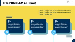 Investors Pitch Slide Template with 3-Item Problem Infographics