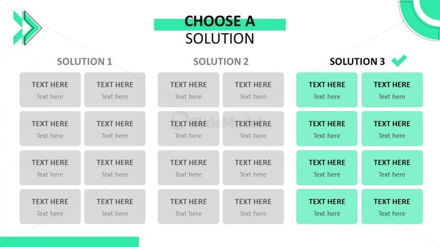 Template Slide for Three Comparison Tables with 4 Rows