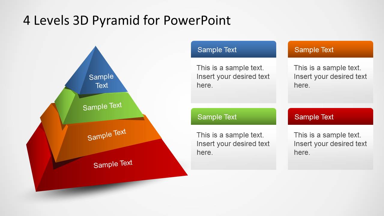 4 Rotated Levels 3D Pyramid PowerPoint Diagram