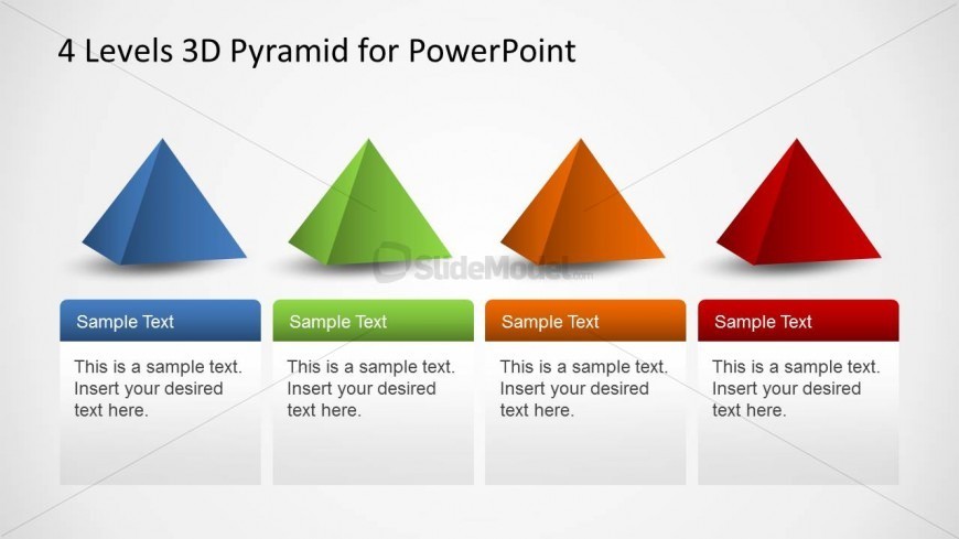 4 PowerPoint Pyramid Shapes in a row 