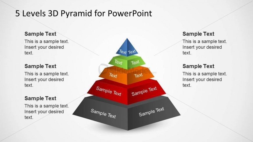 5 Levels Pyramid Diagram Slide for PowerPoint With 3D Vectors