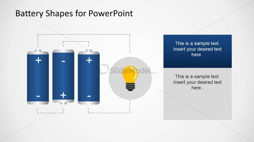 Slide design with editable Battery Shapes for PowerPoint.