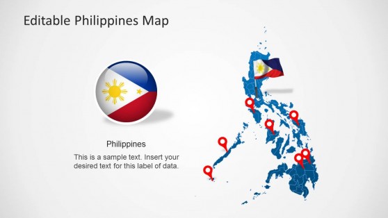 Editable PowerPoint Map of Philippines with Flag Icon and location markers