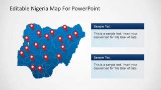 Editable Nigeria PowerPoint Map blue background and GPS Markers