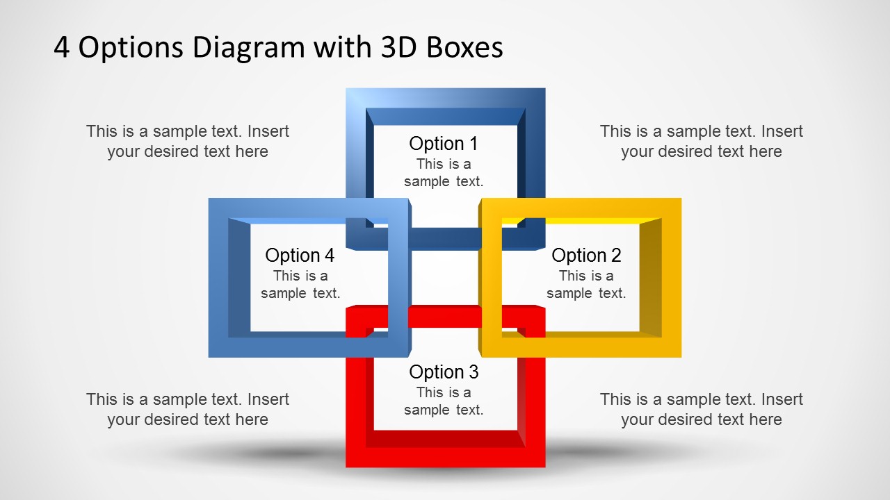 PowerPoint 3D Square Shapes Overlapping Quadrants 