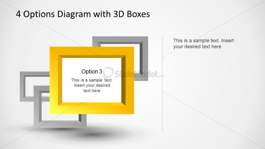 Impressive yellow 3D Frame with three grey 3D boxes in depth effect.