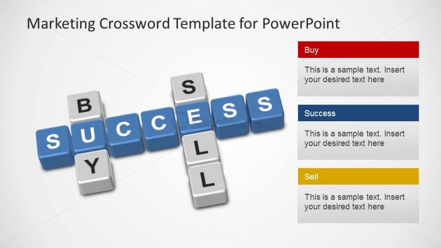 Crossword created with scrabble letters with buy, success and sell words.