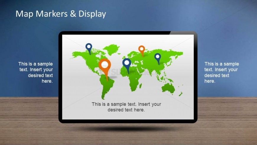 World Map with gps markers inside monitor