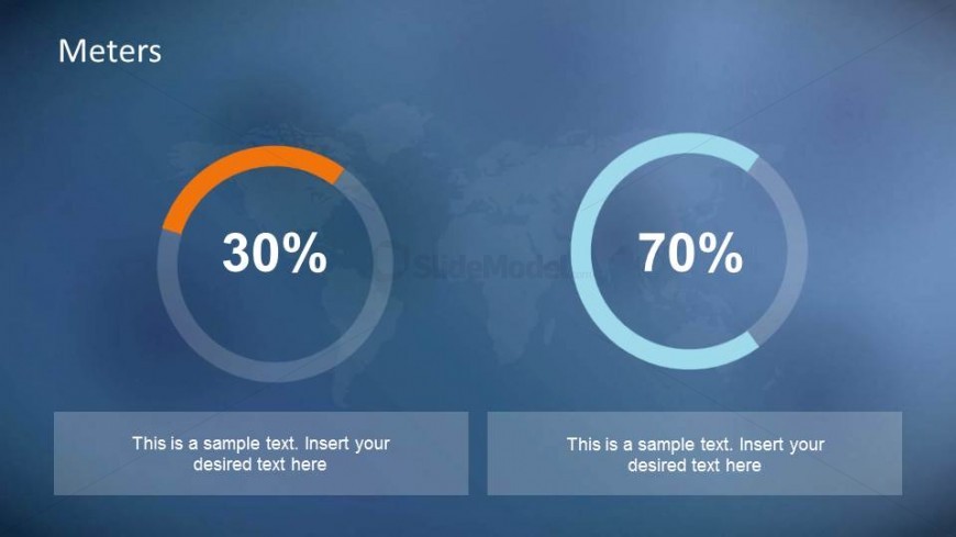 PowerPoint Data Driven Donuts Charts with World Map background.