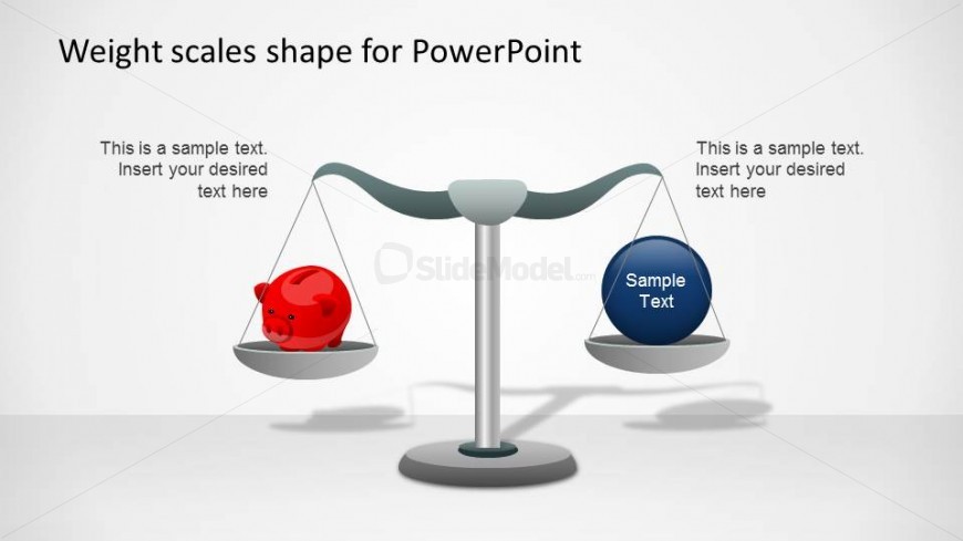 PowerPoint Weight Scale comparing the concept of saving vs a blue ball that can be edited.