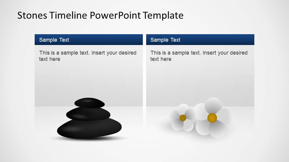 PowerPoint Template Timeline Textboxes description of milestones with Stones and Flowers