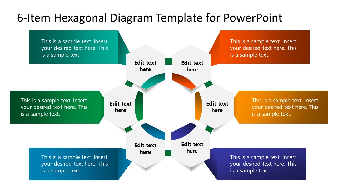 Editable 6-Item Hexagonal PPT Diagram