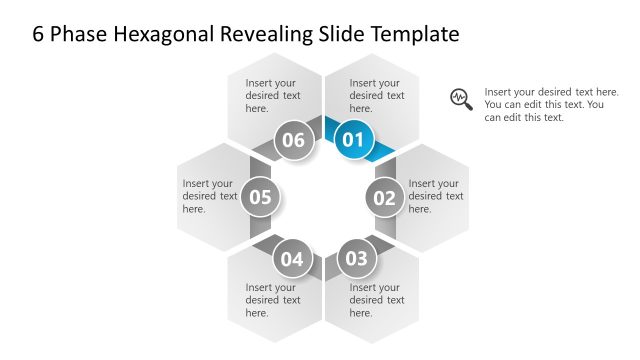 6-Phase Hexagonal Revealing Diagram PPT Slide