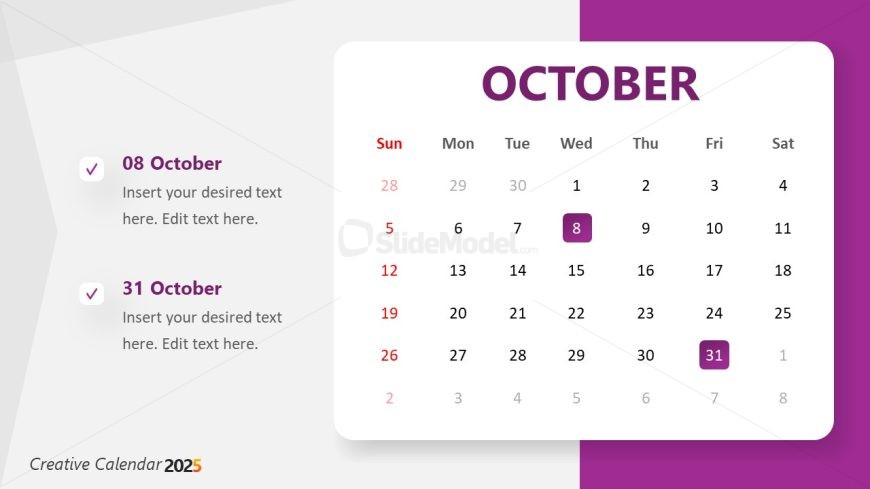 Creative 2025 Calendar PowerPoint Slide Template 