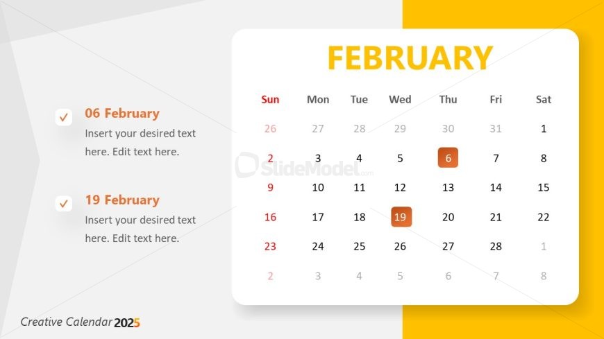 Editable Calendar 2025 Template Slide 