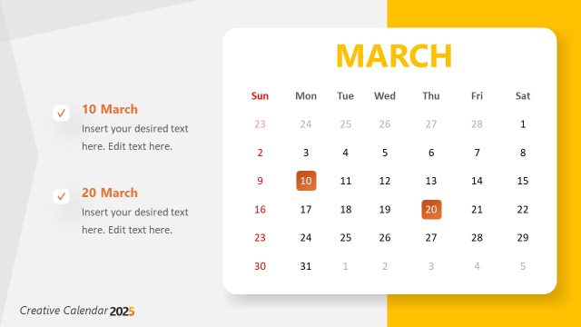 March Slide Template – Creative Calendar 2025