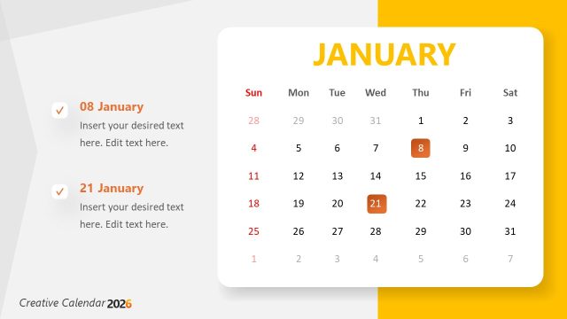Slide for the Month Jan – Calendar 2026 Template