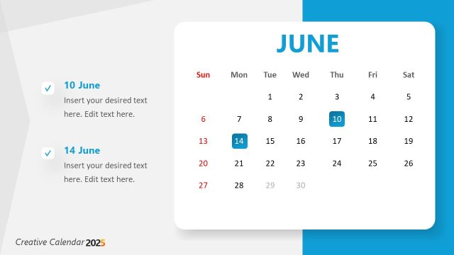 Customizable Calendar for 2027 – Slide for June