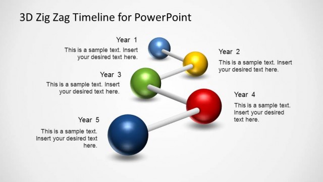 PowerPoint Timeline 5 Milestones 3D Balls and Sticks