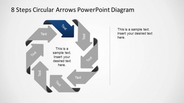 Second Step Highlighted in Circular Arrows 8 Steps Octagonal PowerPoint Diagram