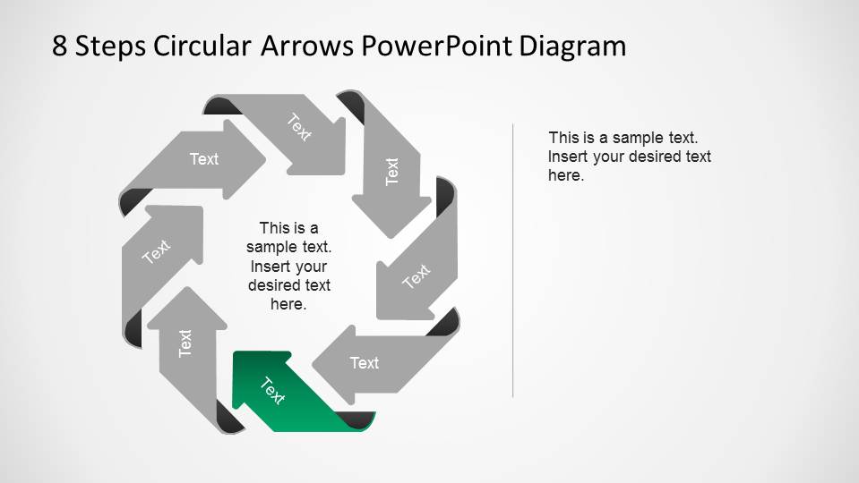 Sixth Step Highlighted and the rest greyed  in an 8 Step Circular Arrows PowerPoint Diagram