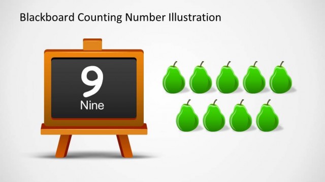Nine Pears and Number 9 Written Down in Blackboard