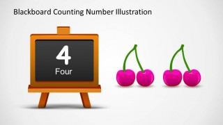 Four cherry PowerPoint shapes and a 4 written in number and word in the blackboard