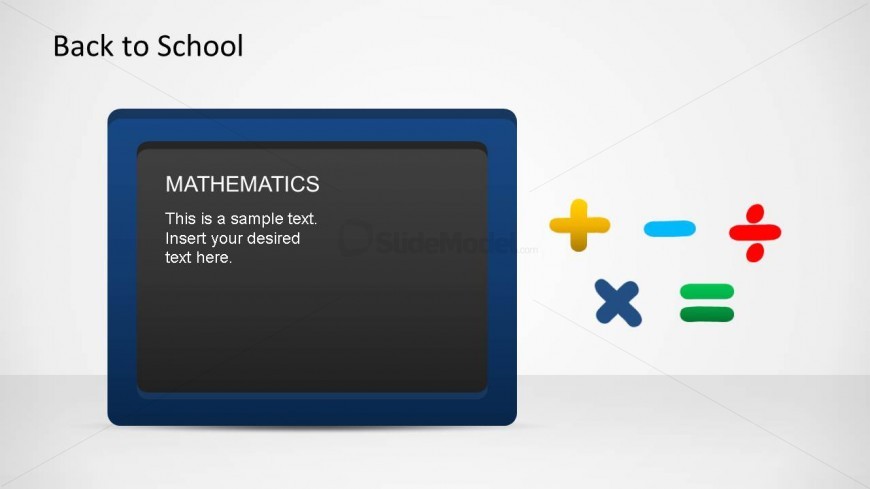 Blue Border Blackboard with Mathematics written down, and moths symbols at the right.