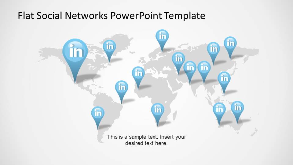 LinkedIn world usage represented with GPS markers with LinkedIn PowerPoint Logo